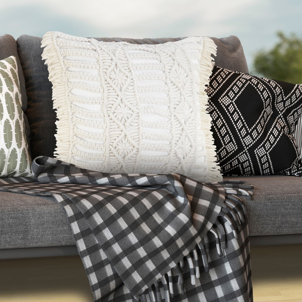 Premium 24" x 24" White Zippered Tropical Indoor Outdoor Throw Pillow with Island Style Design