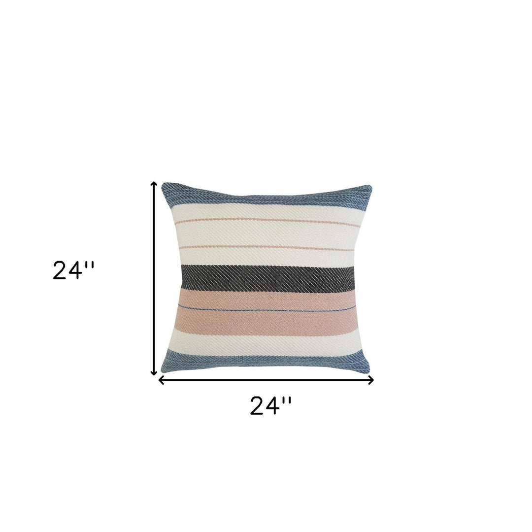 Premium 24" x 24" White Zippered Striped Indoor Outdoor Throw Pillow