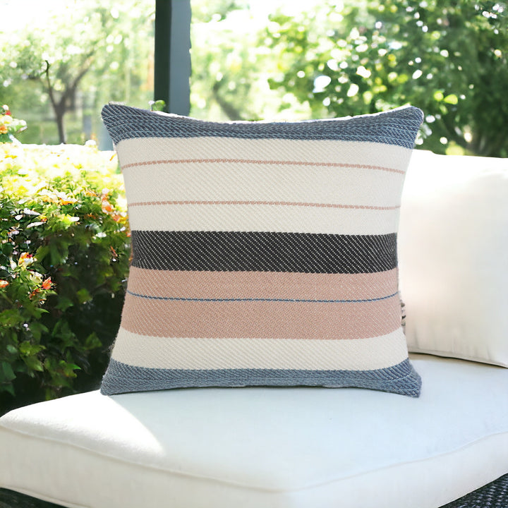 Premium 24" x 24" White Zippered Striped Indoor Outdoor Throw Pillow