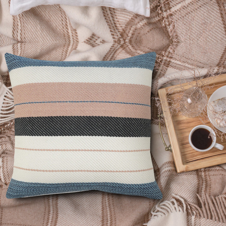 Premium 24" x 24" White Zippered Striped Indoor Outdoor Throw Pillow