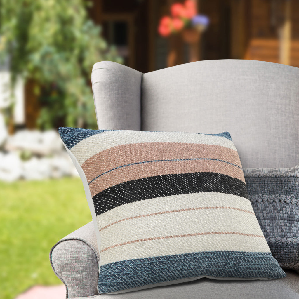 Premium 24" x 24" White Zippered Striped Indoor Outdoor Throw Pillow