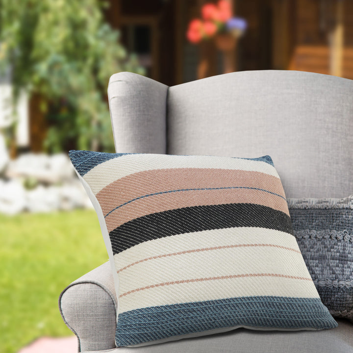 Premium 24" x 24" White Zippered Striped Indoor Outdoor Throw Pillow