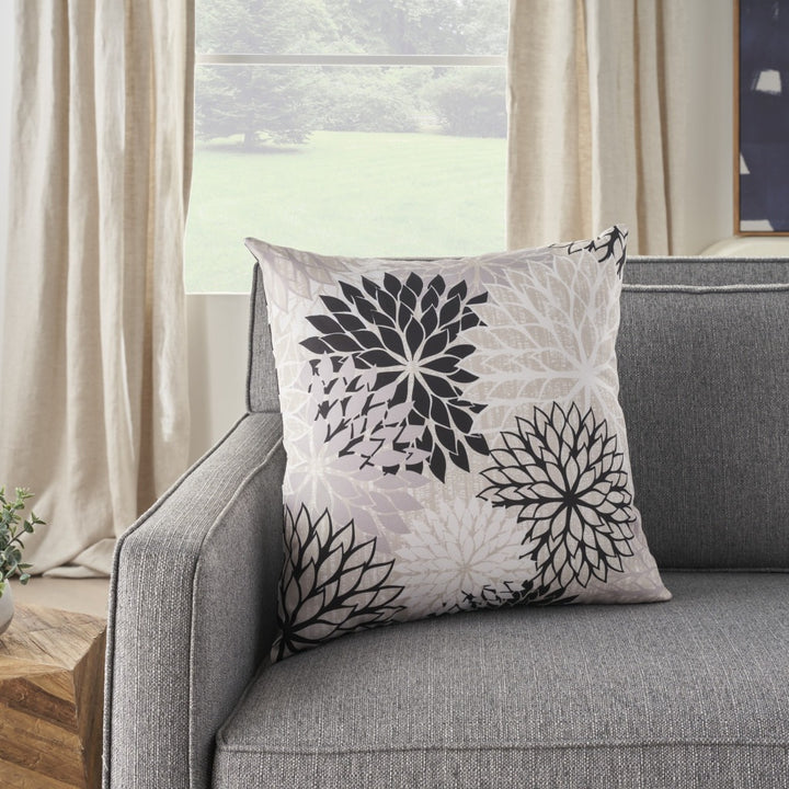 Premium 20" Black Gray and White Handmade Floral Indoor Outdoor Throw Pillow - Reversible Contemporary Design with Weather-Resistant Polyester