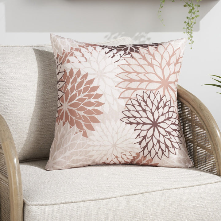 Modern  20" Brown Beige and Ivory Floral Indoor Outdoor Throw Pillow