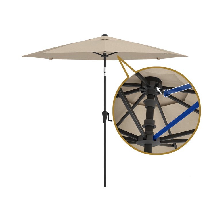 Premium 93" Tan Polyester Octagonal Tilt Market Patio Umbrella with Rib Replacement Technology
