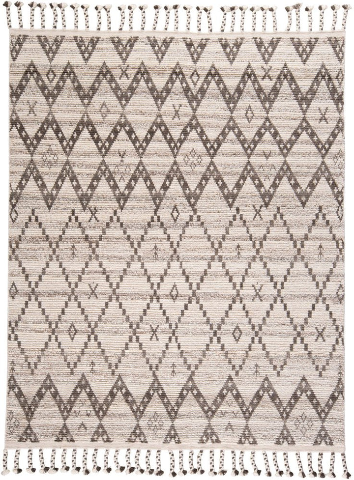 8' X 12' Taupe and Ivory Wool Geometric Hand Knotted Area Rug