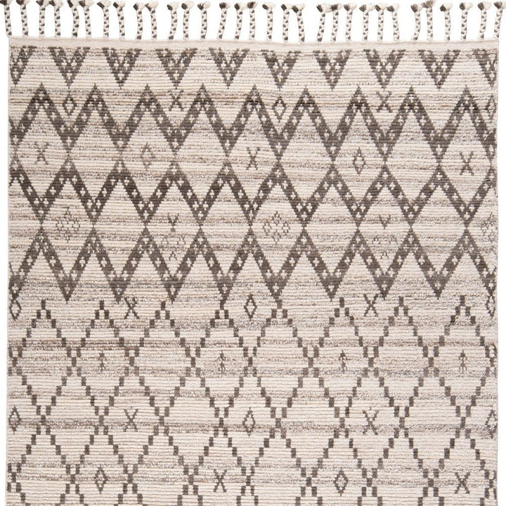 8' X 12' Taupe and Ivory Wool Geometric Hand Knotted Area Rug