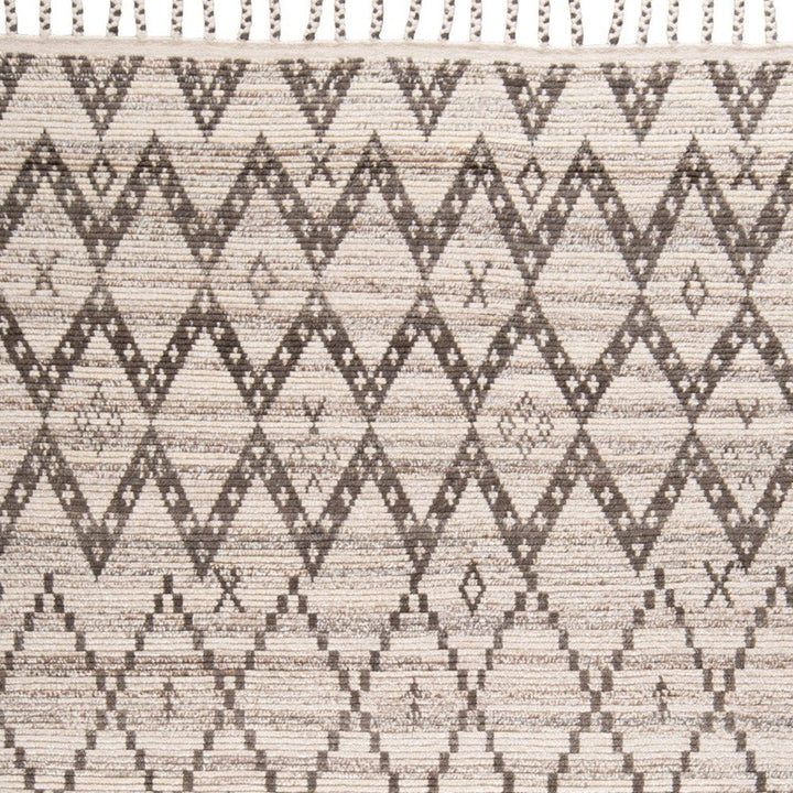 8' X 12' Taupe and Ivory Wool Geometric Hand Knotted Area Rug
