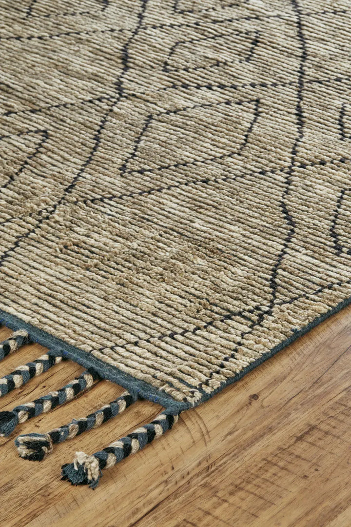 Transitional Diamond Tan/Blue/Black Area Rug