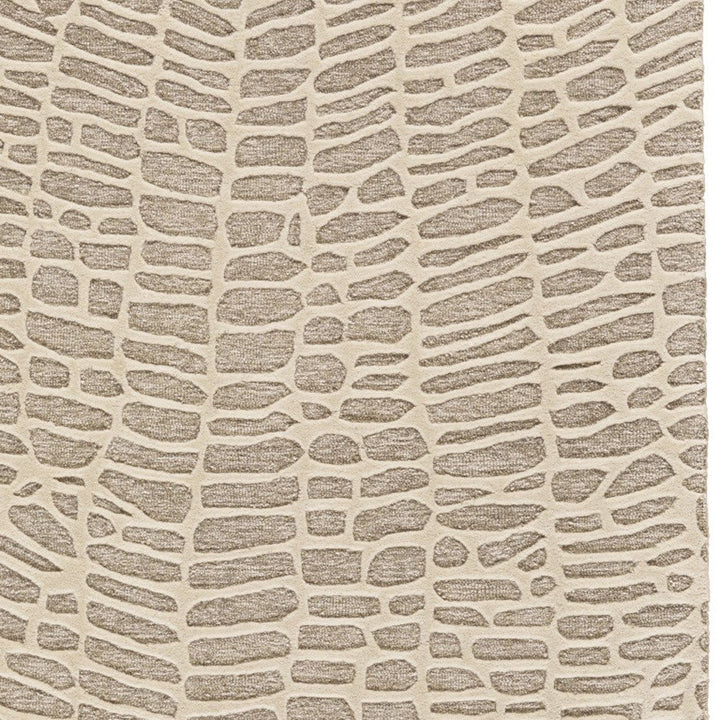 2' X 3' Tan and Ivory Wool Abstract Hand Tufted Area Rug