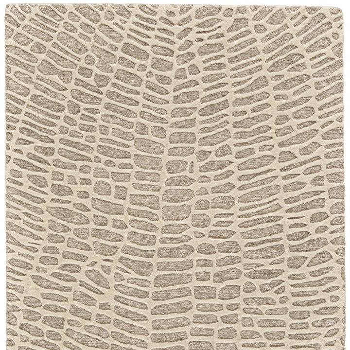 2' X 3' Tan and Ivory Wool Abstract Hand Tufted Area Rug