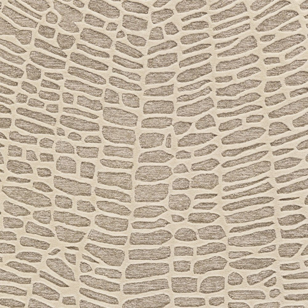 2' X 3' Tan and Ivory Wool Abstract Hand Tufted Area Rug