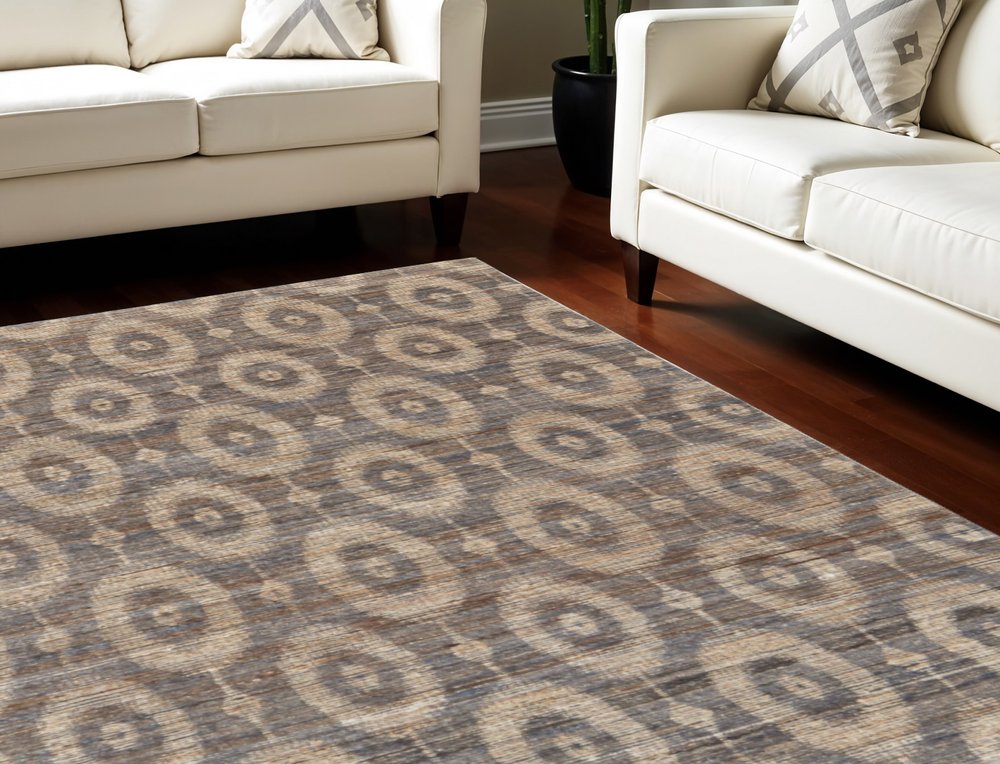 9' X 13' Taupe and Tan Geometric Hand Woven Area Rug