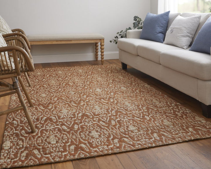 8' X 11' Orange and Tan Geometric Hand Woven Area Rug