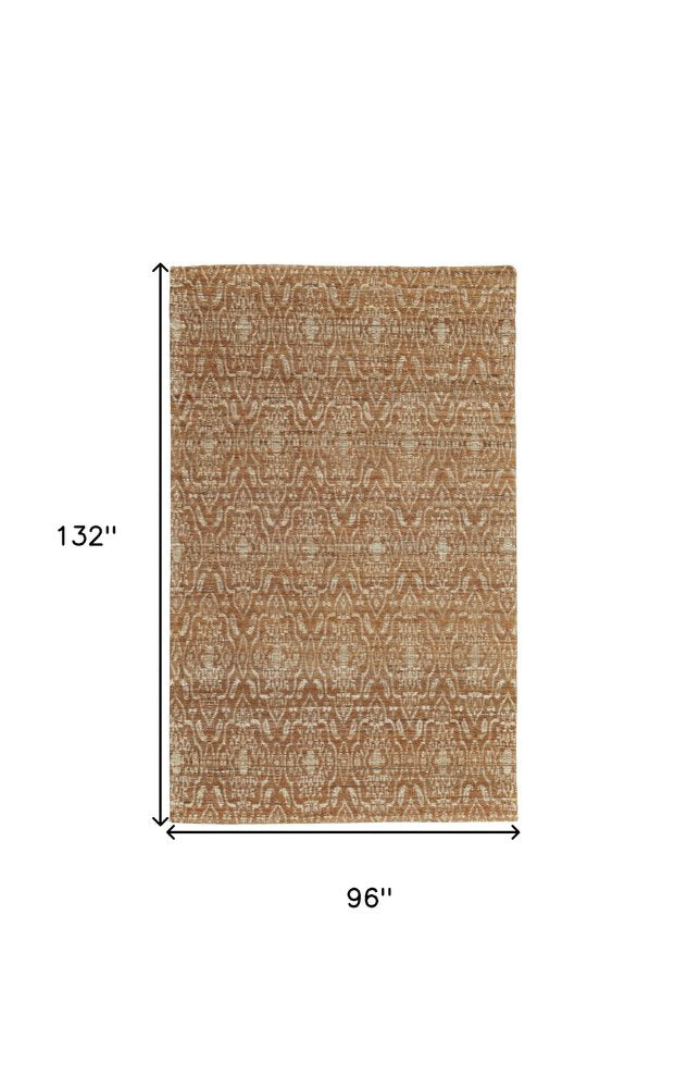 8' X 11' Orange and Tan Geometric Hand Woven Area Rug