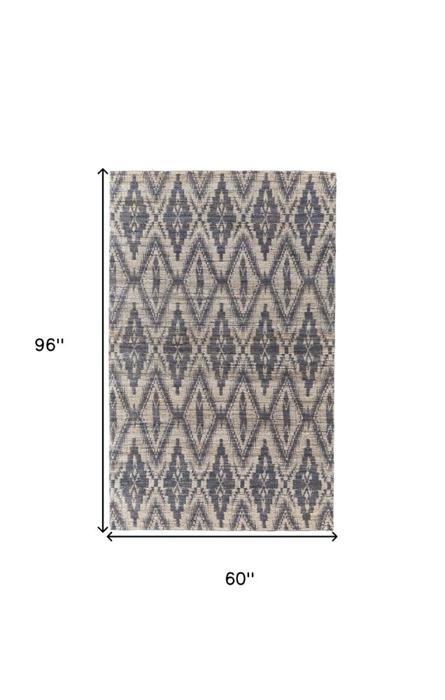 5' X 8' Tan and Gray Geometric Hand Woven Area Rug