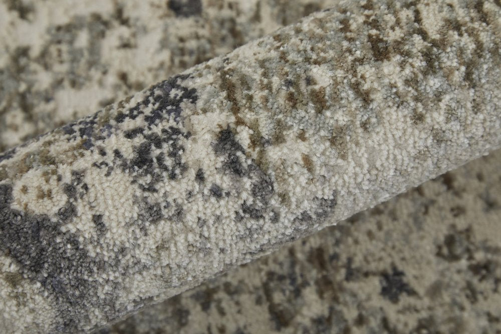 10' X 14' Gray and Ivory Abstract Power Loom Worn Faded Area Rug