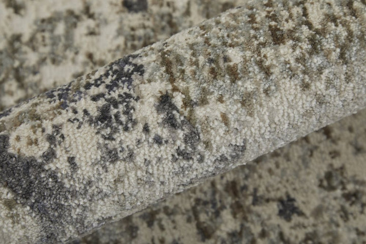 10' X 14' Gray and Ivory Abstract Power Loom Worn Faded Area Rug