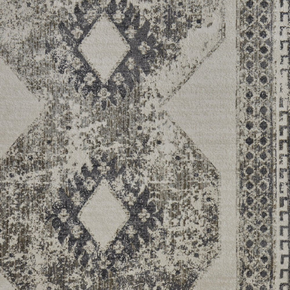 10' X 14' Gray and Ivory Abstract Power Loom Worn Faded Area Rug