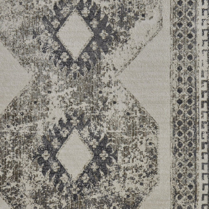 10' X 14' Gray and Ivory Abstract Power Loom Worn Faded Area Rug