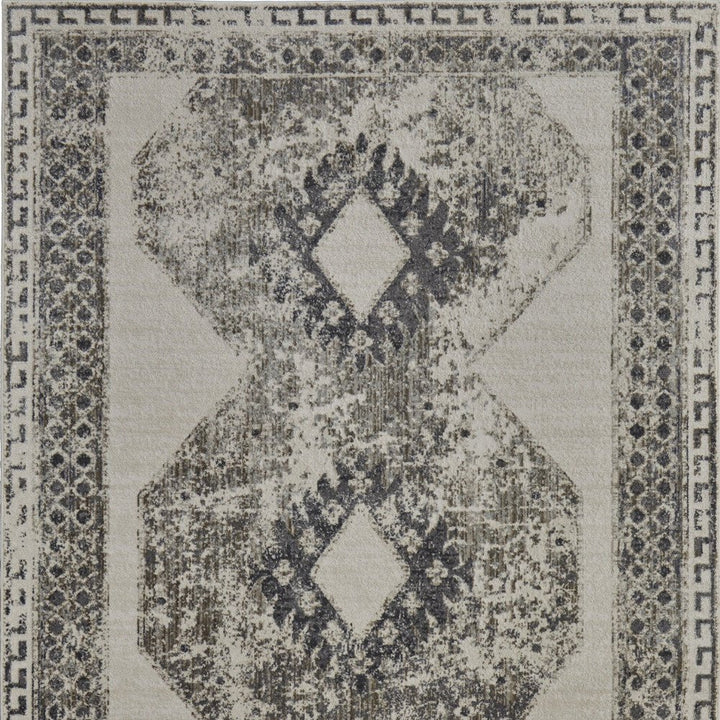 10' X 14' Gray and Ivory Abstract Power Loom Worn Faded Area Rug