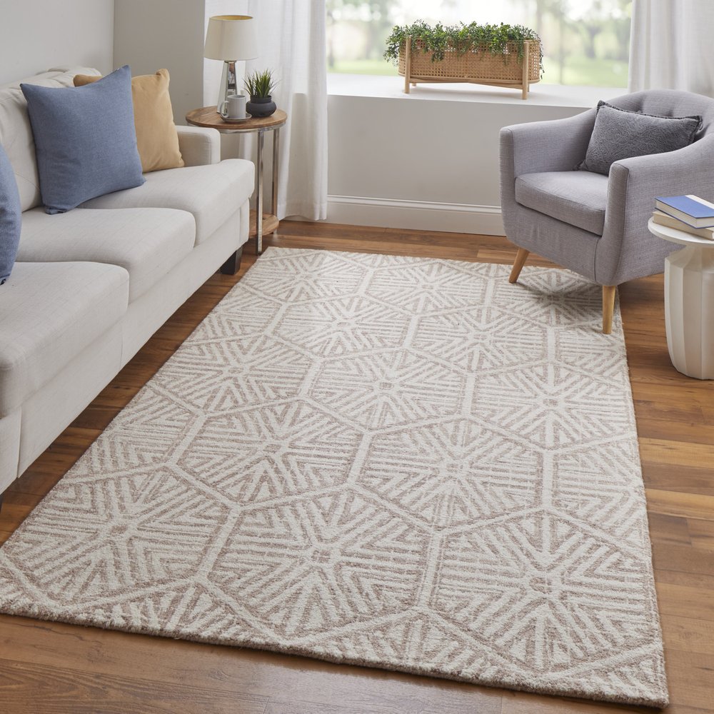 5' X 8' Brown and Ivory Wool Geometric Hand Tufted Area Rug