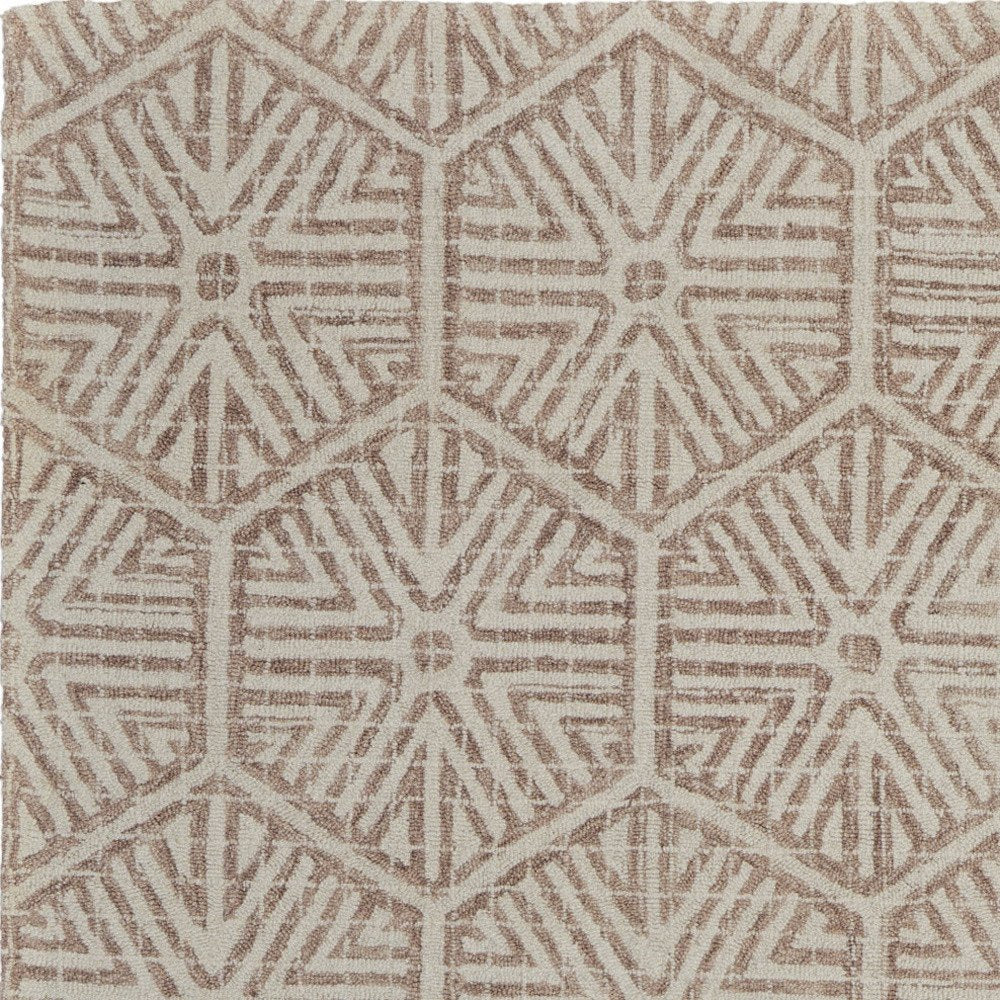 5' X 8' Brown and Ivory Wool Geometric Hand Tufted Area Rug