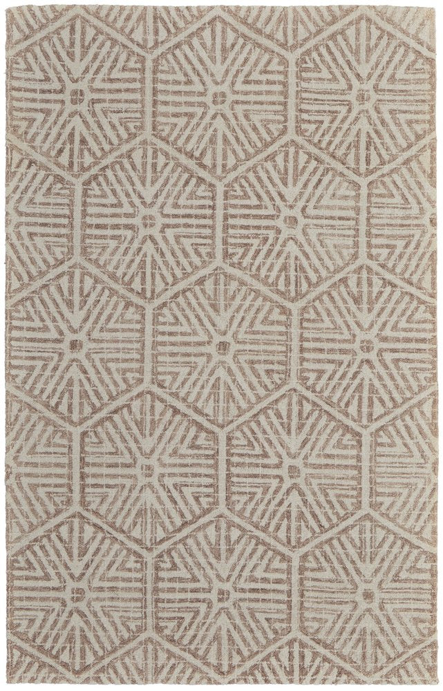5' X 8' Brown and Ivory Wool Geometric Hand Tufted Area Rug
