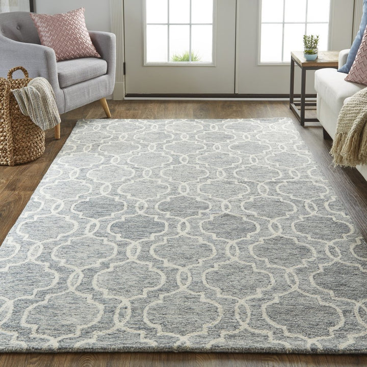 10' X 14' Ivory And Gray Wool Geometric Hand Tufted Area Rug
