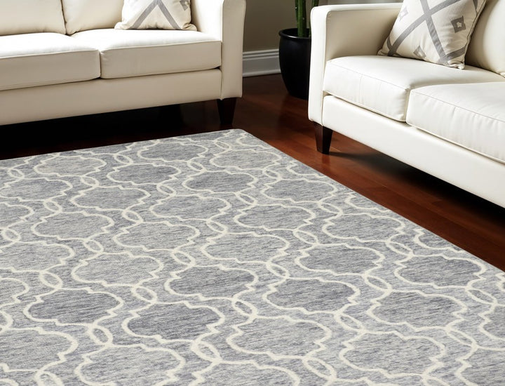 10' X 14' Ivory And Gray Wool Geometric Hand Tufted Area Rug
