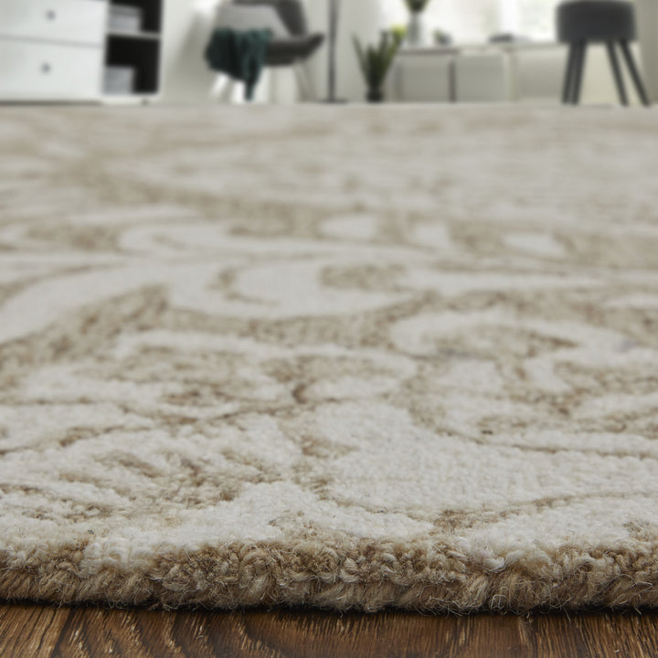 12' X 15' Tan and Ivory Wool Oriental Hand Tufted Area Rug