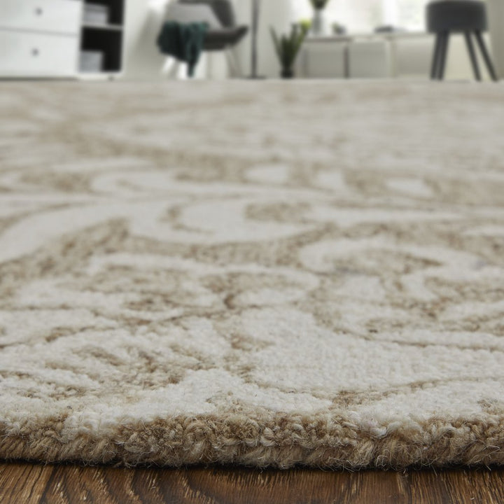 12' X 15' Tan and Ivory Wool Oriental Hand Tufted Area Rug