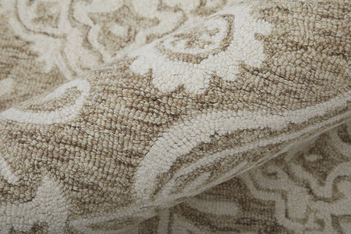 12' X 15' Tan and Ivory Wool Oriental Hand Tufted Area Rug