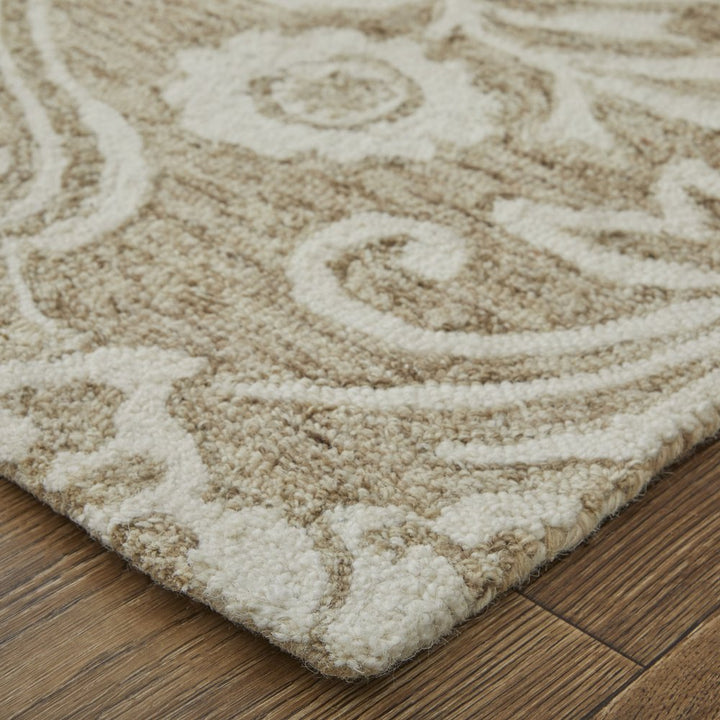 12' X 15' Tan and Ivory Wool Oriental Hand Tufted Area Rug