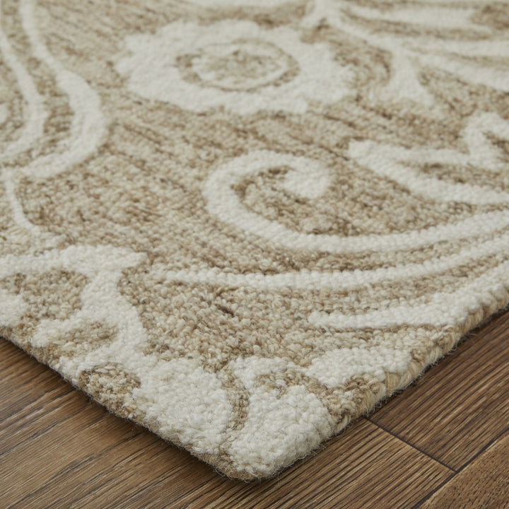12' X 15' Tan and Ivory Wool Oriental Hand Tufted Area Rug