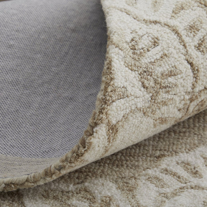 12' X 15' Tan and Ivory Wool Oriental Hand Tufted Area Rug