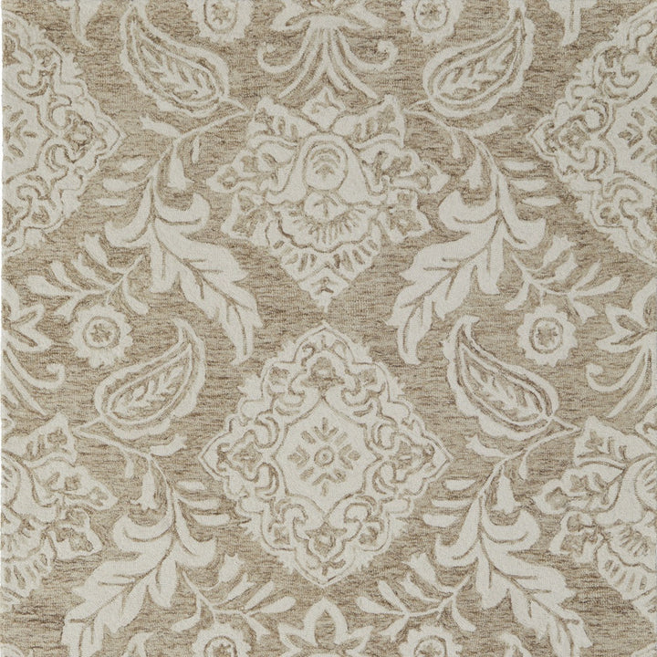 12' X 15' Tan and Ivory Wool Oriental Hand Tufted Area Rug