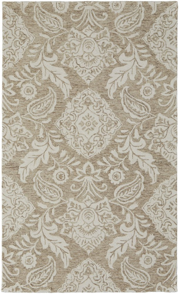 12' X 15' Tan and Ivory Wool Oriental Hand Tufted Area Rug