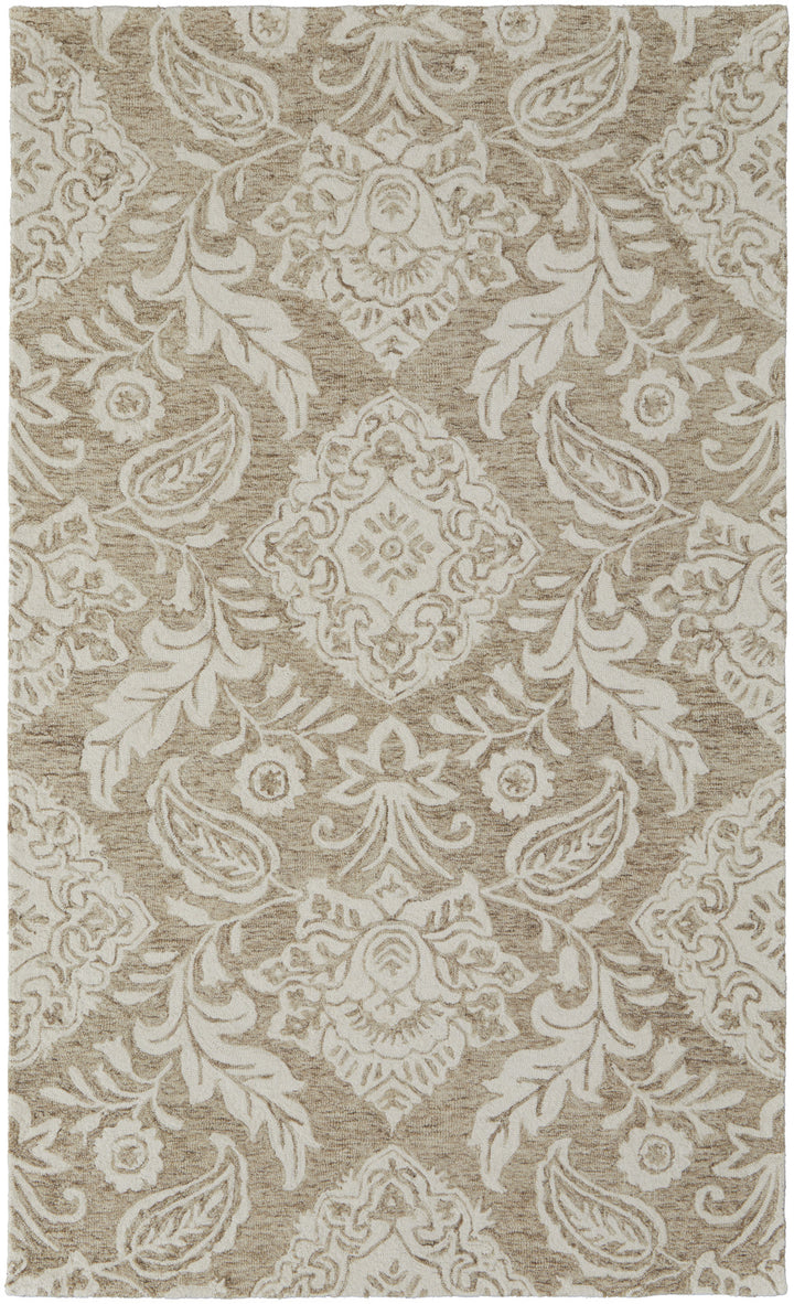 12' X 15' Tan and Ivory Wool Oriental Hand Tufted Area Rug