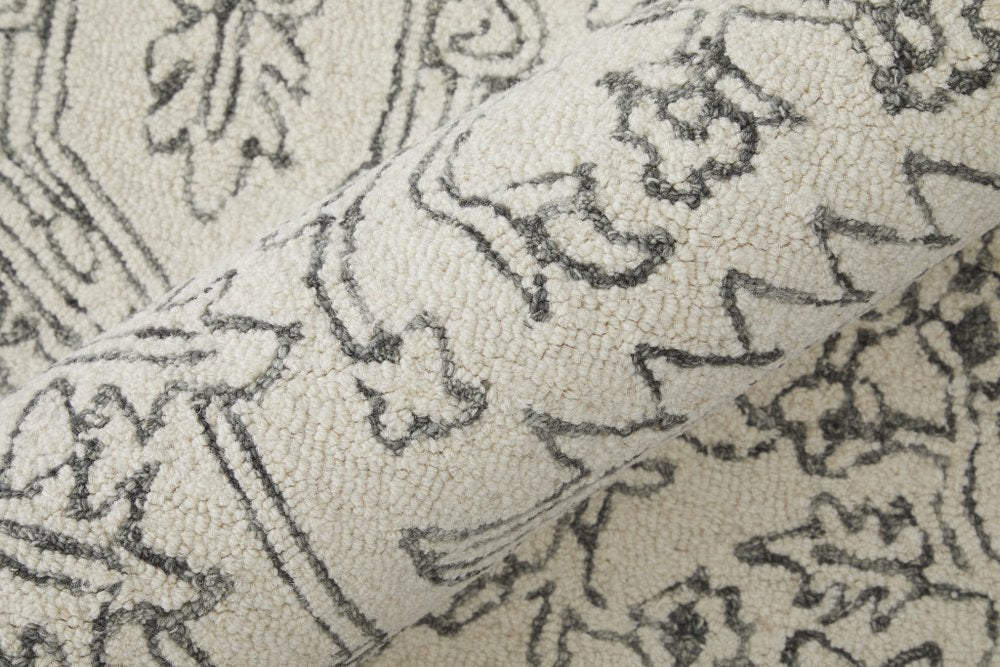 10' X 14' White and Gray Wool Oriental Hand Tufted Area Rug