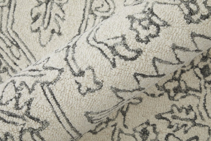 10' X 14' White and Gray Wool Oriental Hand Tufted Area Rug