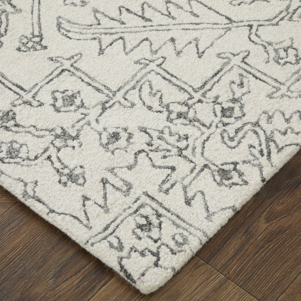 10' X 14' White and Gray Wool Oriental Hand Tufted Area Rug
