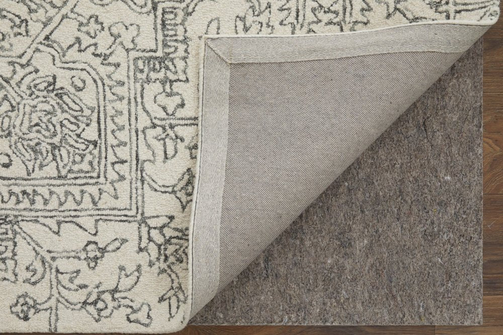 10' X 14' White and Gray Wool Oriental Hand Tufted Area Rug