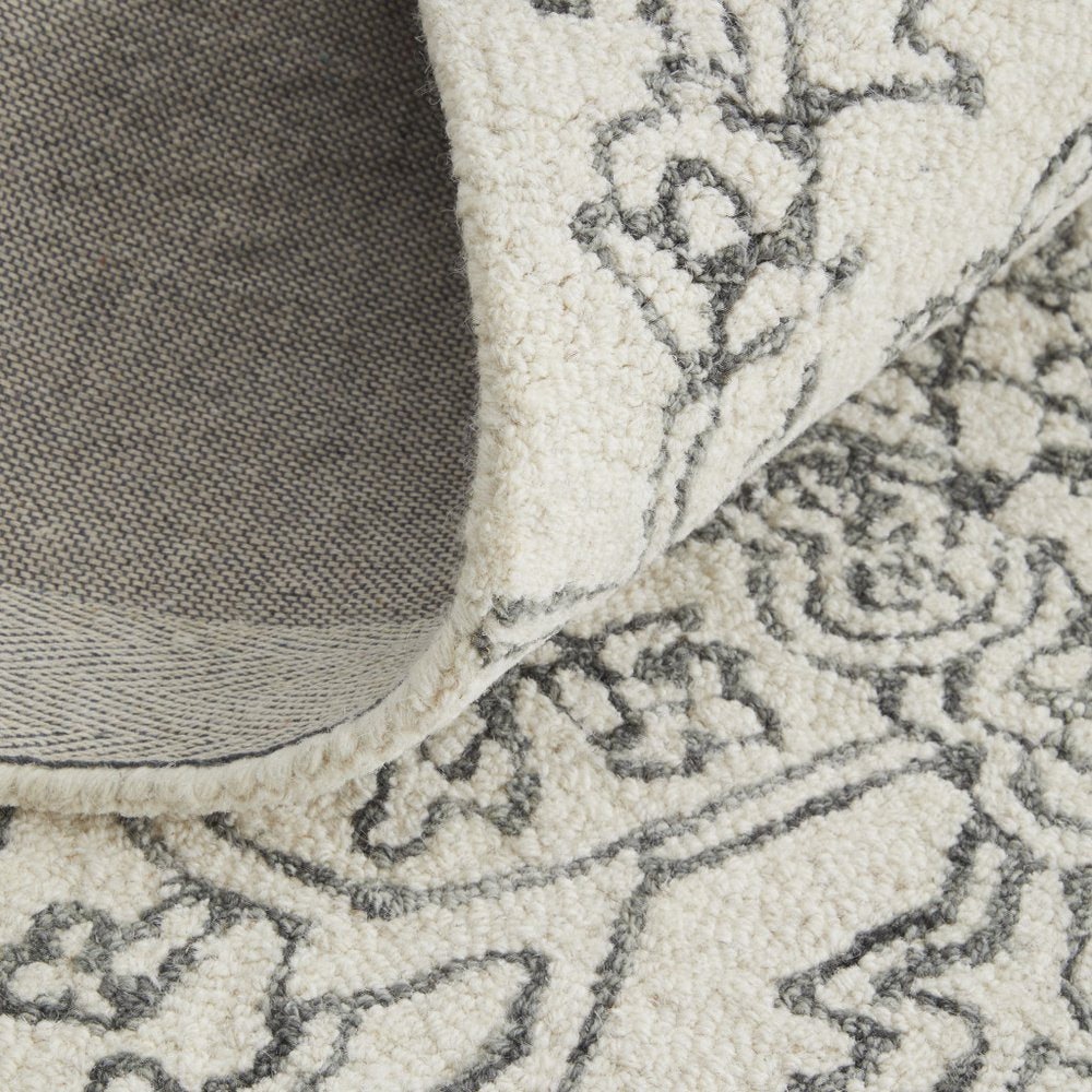 10' X 14' White and Gray Wool Oriental Hand Tufted Area Rug