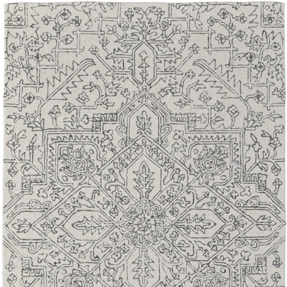 10' X 14' White and Gray Wool Oriental Hand Tufted Area Rug