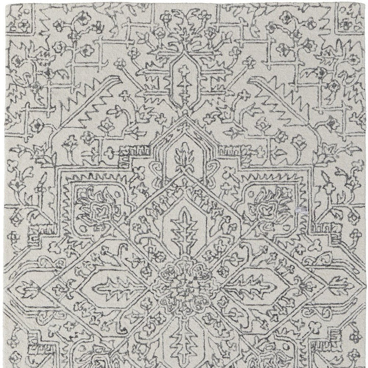 10' X 14' White and Gray Wool Oriental Hand Tufted Area Rug