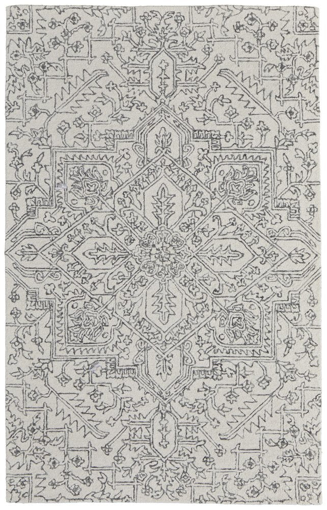 10' X 14' White and Gray Wool Oriental Hand Tufted Area Rug