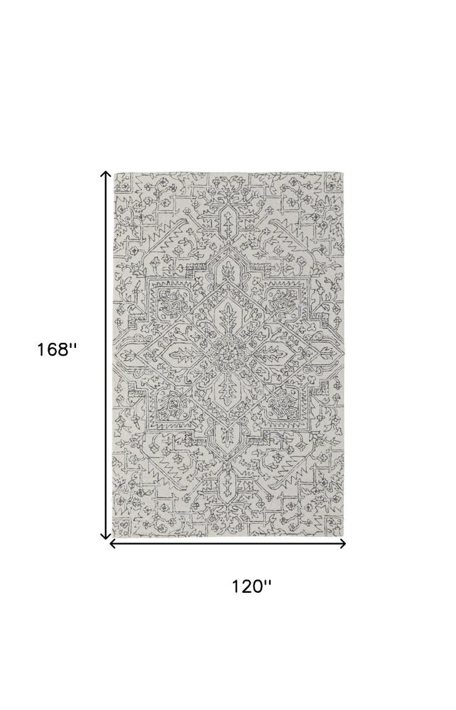 10' X 14' White and Gray Wool Oriental Hand Tufted Area Rug