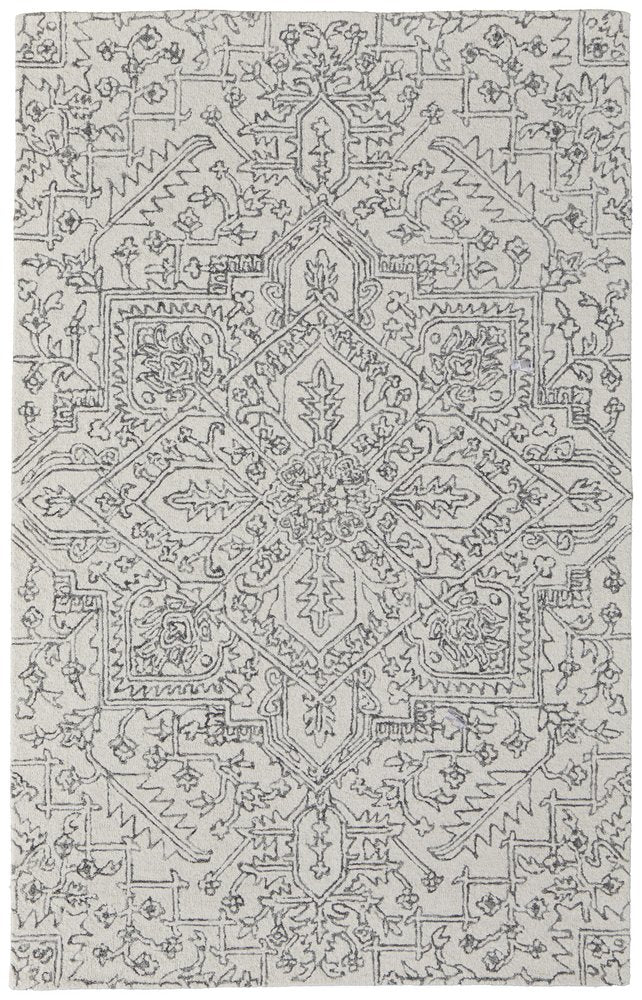 10' X 14' White and Gray Wool Oriental Hand Tufted Area Rug