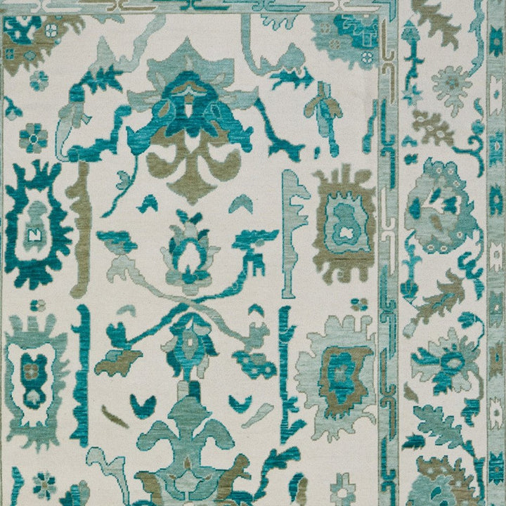 2' X 3' Green and Ivory Wool Floral Hand Knotted Area Rug With Fringe